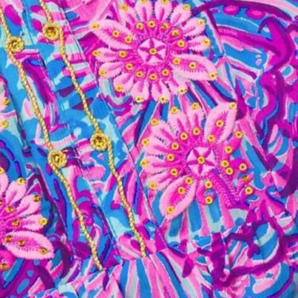 NWT LILLY PULITZER ROSSI CAFTAN/COVER TURQUOISE OASIS SHELLEIDOSCOPE - Picture 9 of 9